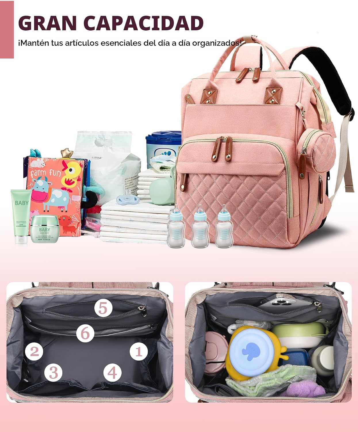 Lamroro Bolsa de pañales con cambiador, mochila impermeable 3 en 1...