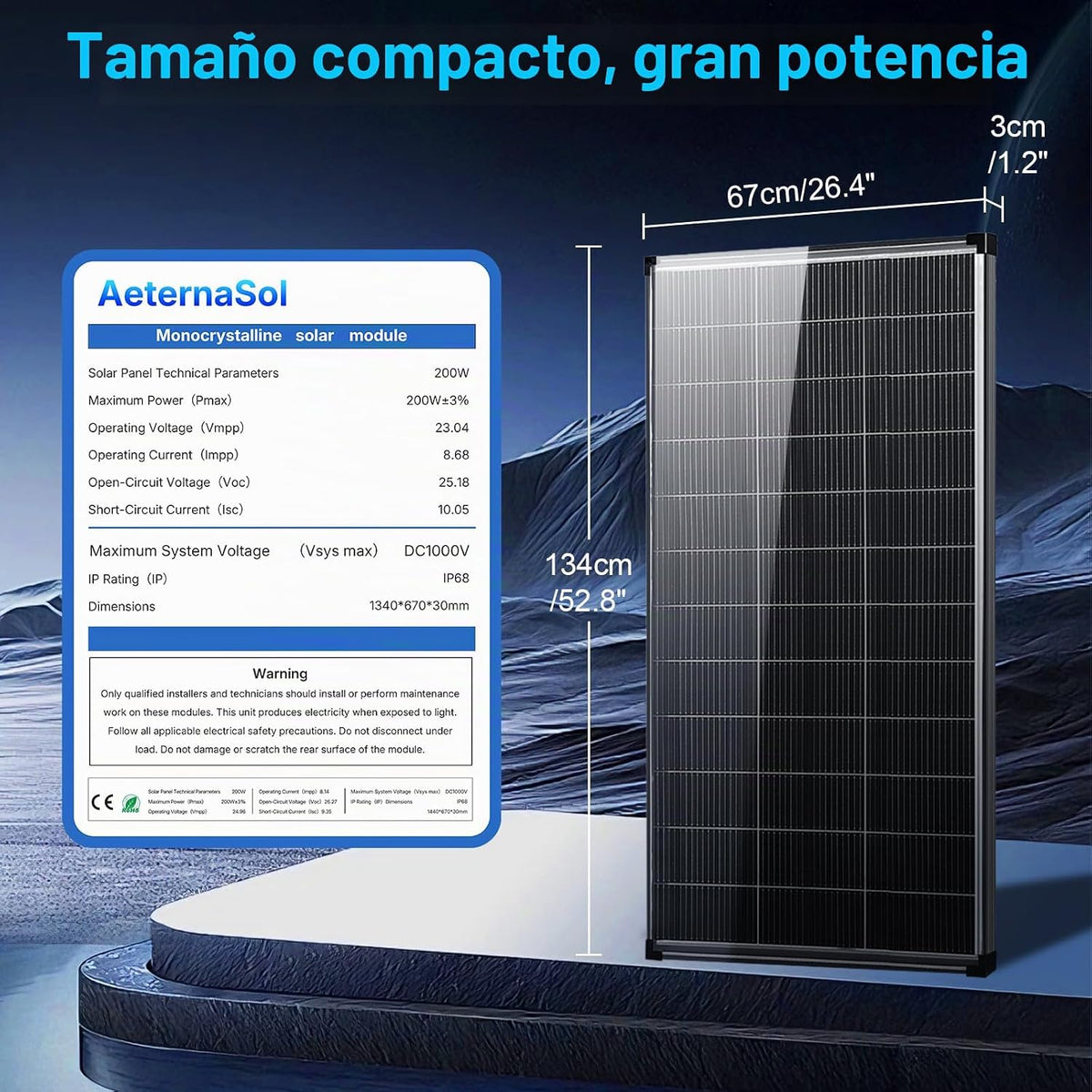AeternaSol Panel solar 400w,2pcs 200 vatios Panel solar bifacial,12...
