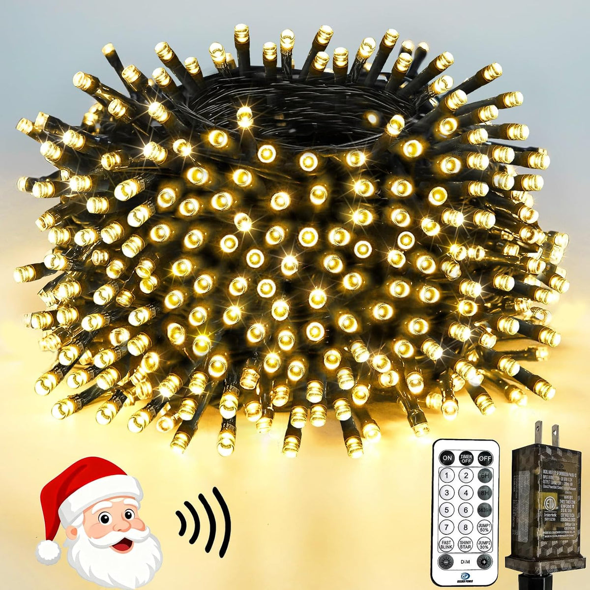 Guirnalda de luces navideñas de 400 LED, 132 pies, controladas por...