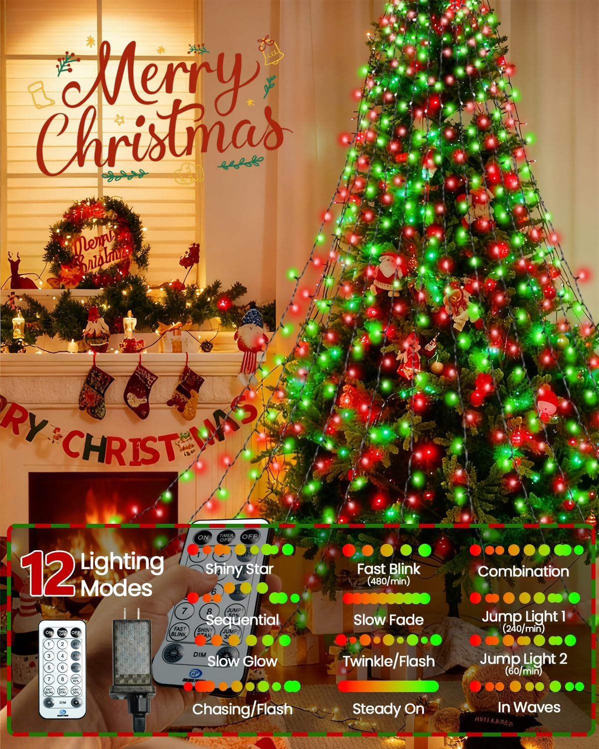 Luces para árbol de Navidad para interiores con control de voz y co...