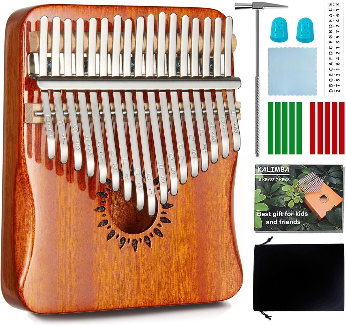 AARVI Kalimba - Piano de pulgar portátil de 17 teclas Mbira con mar...