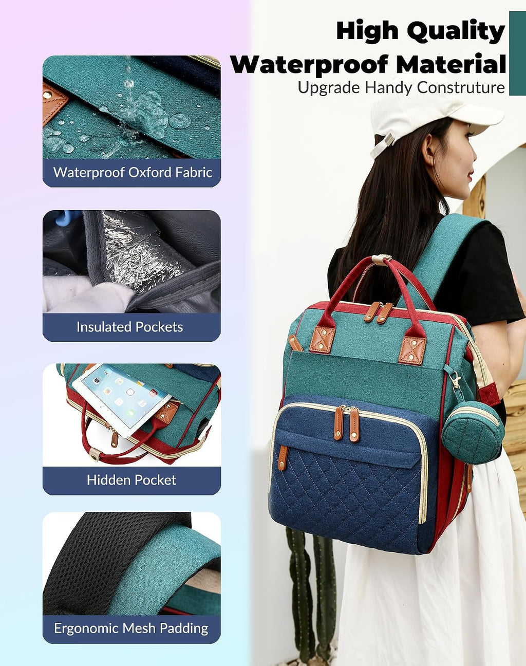 Lamroro Bolsa de pañales con cambiador, mochila de pañales 3 en 1 p...