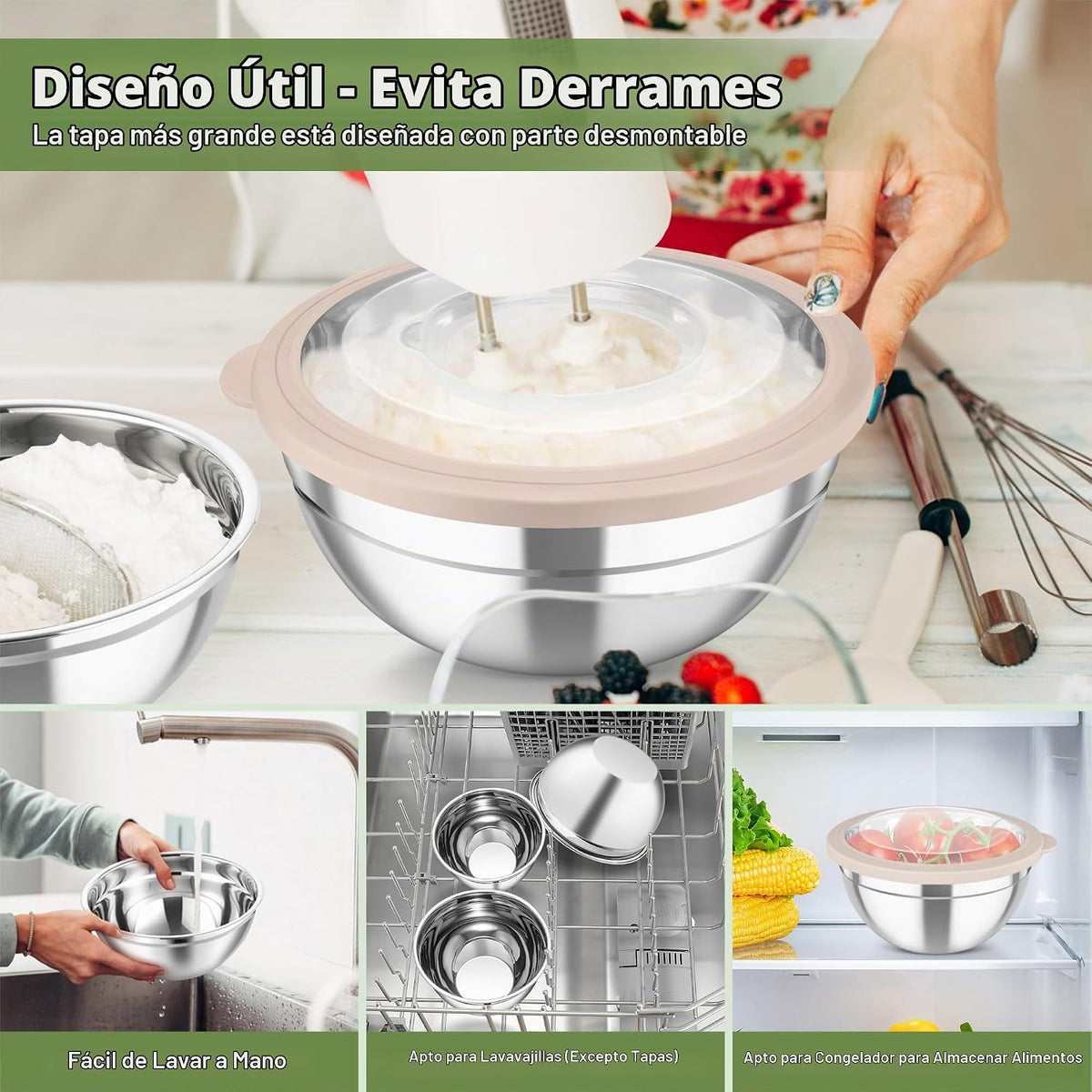 TeamFar Cuencos para mezclar, 3 piezas de cuencos de ensalada de ac...