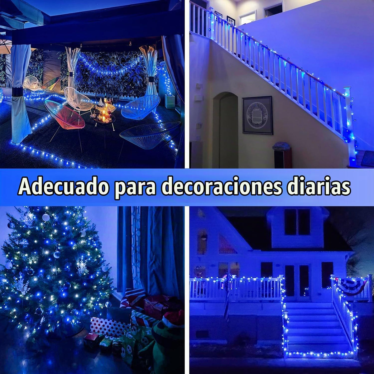 JMEXSUSS - 250 luces LED de Navidad azules y blancas, tira de luces...