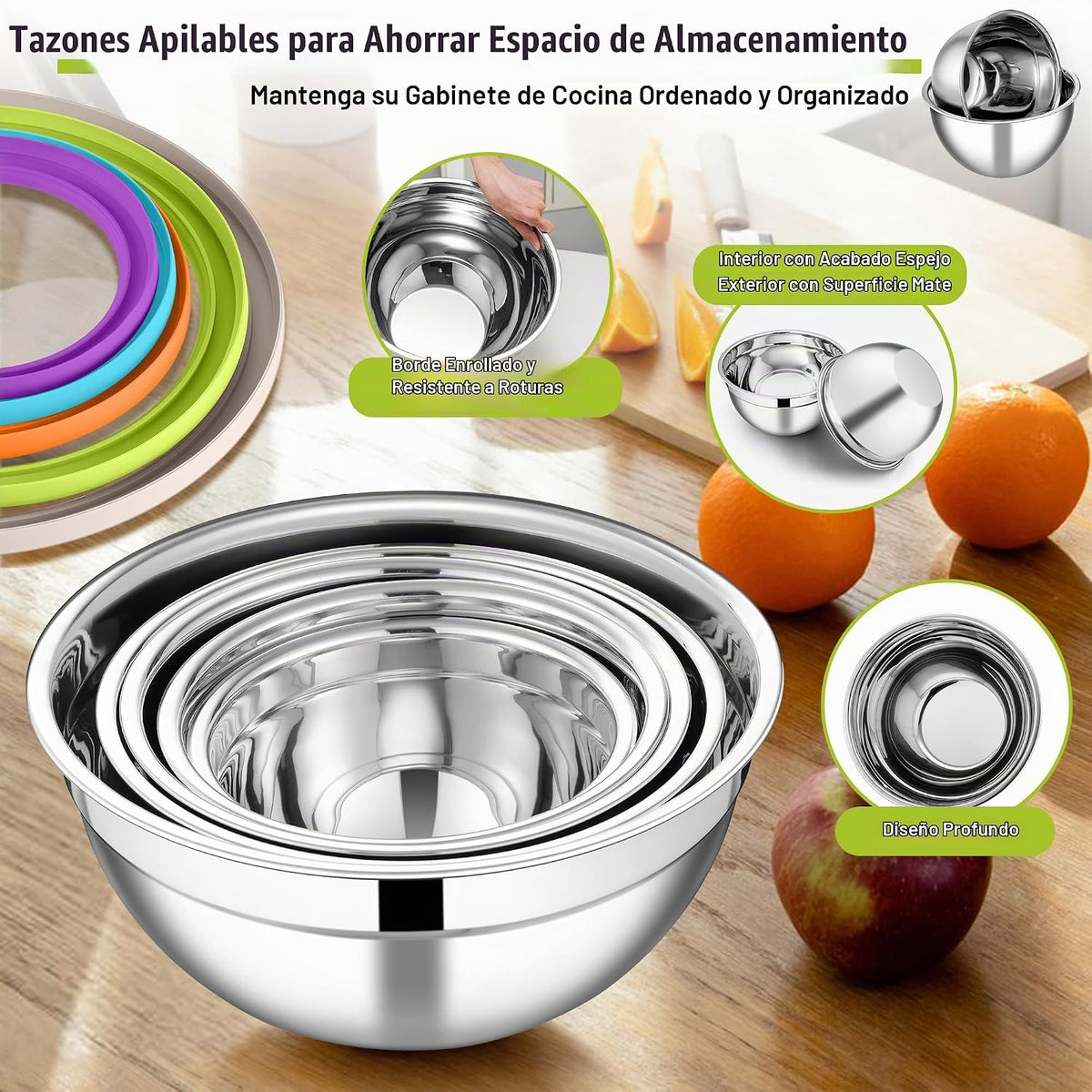 E-far - Juego de cuencos para mezclar con tapas de 5 piezas, cuenco...