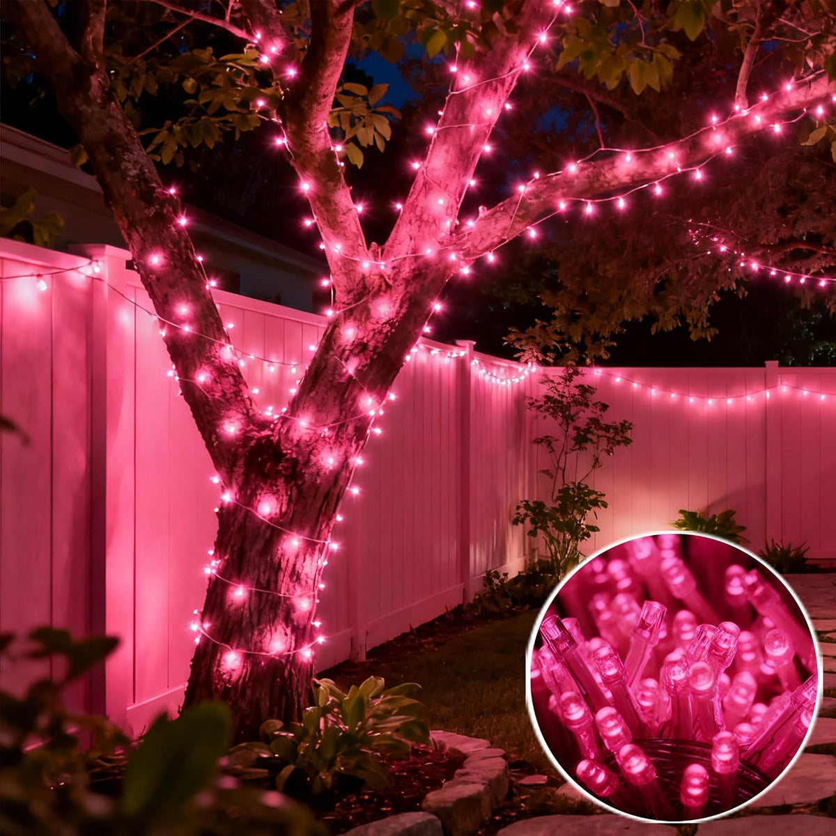 VTECHOLOGY Tira de luces rosadas para árbol de Navidad de 66 pies,...