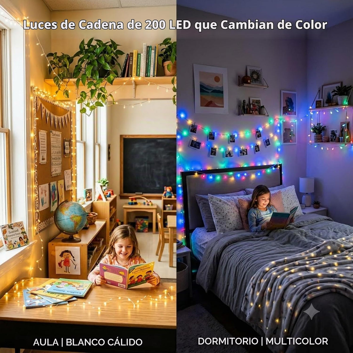 JMEXSUSS 200 LED blanco cálido y multicolor luces de cadena que cam...