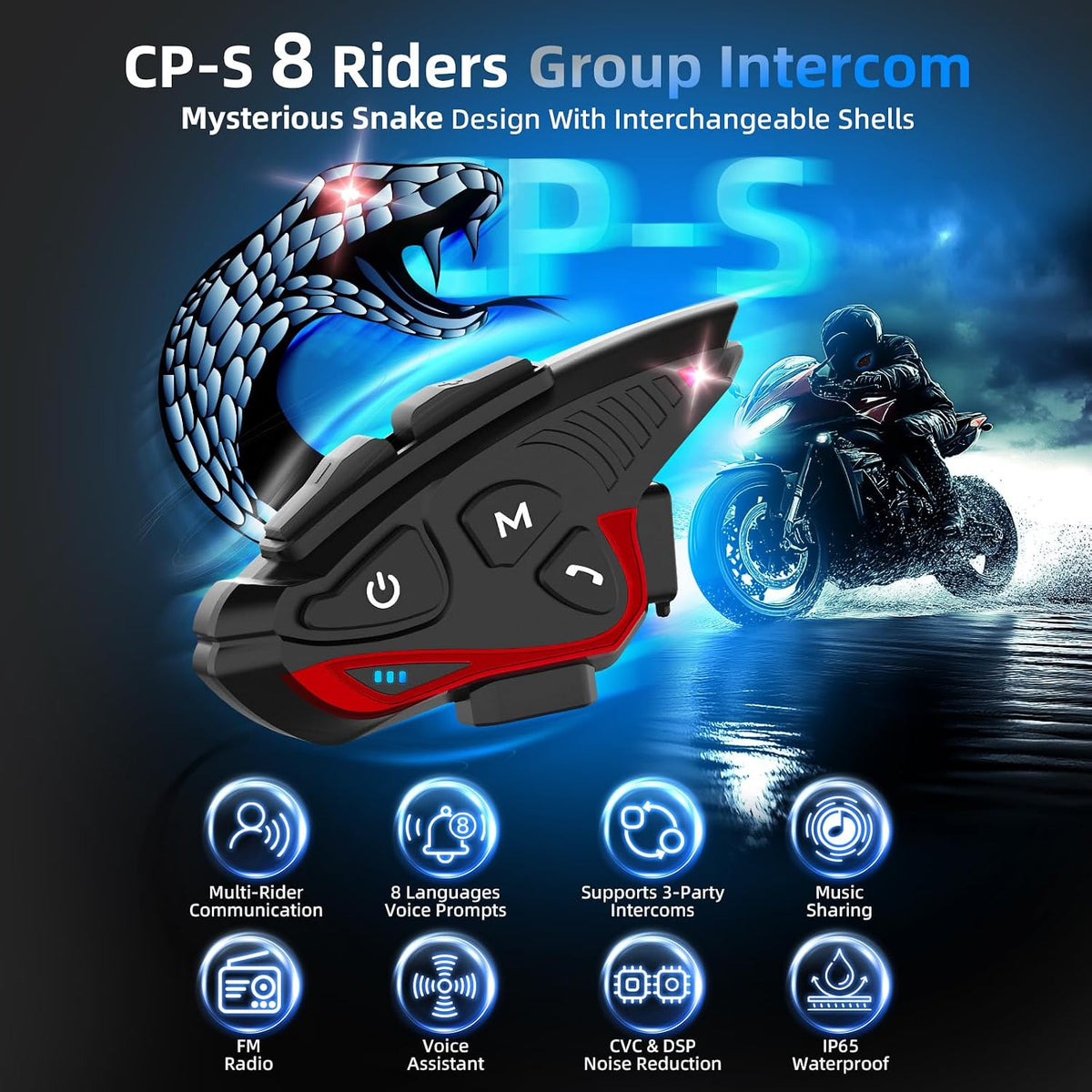 Moman Auriculares de intercomunicación para motocicleta, CP-S 8 Con...