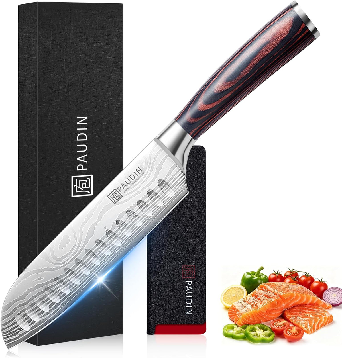 PAUDIN Cuchillo Santoku, Cuchillo de Cocina de 7 Pulgadas, Filo Ult...