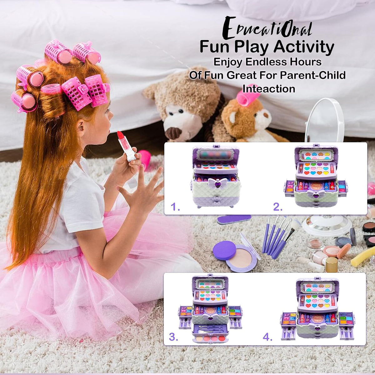 Kit de maquillaje para niños para niña: juguete de princesa lavable...