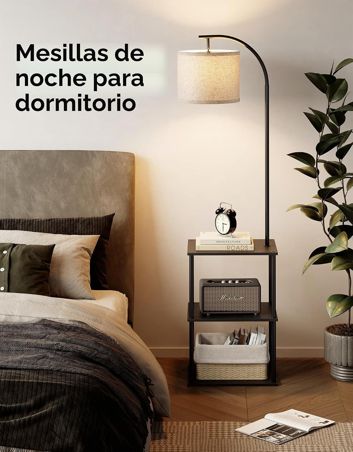 PARTPHONER Lámpara de pie con mesa, mesita de noche con lámpara, me...