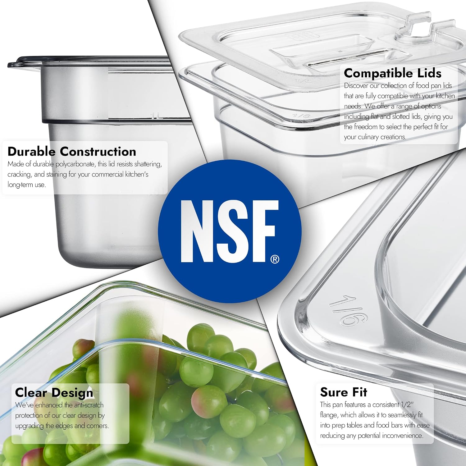 CURTA Paquete de 6 Recipientes para Alimentos de Policarbonato NSF...