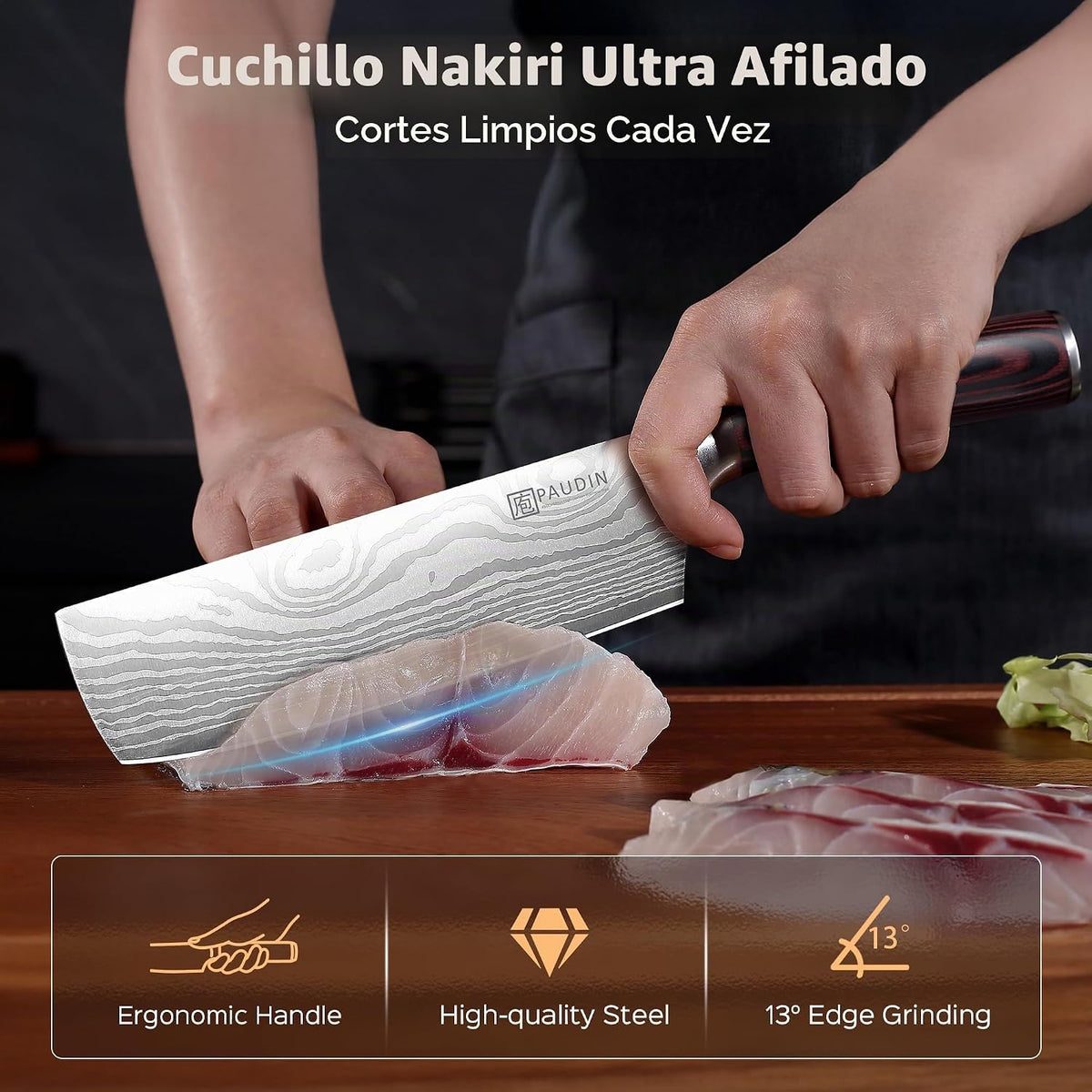 PAUDIN Cuchillo Nakiri - Cuchillo de carnicero de 17,78 cm afilado...