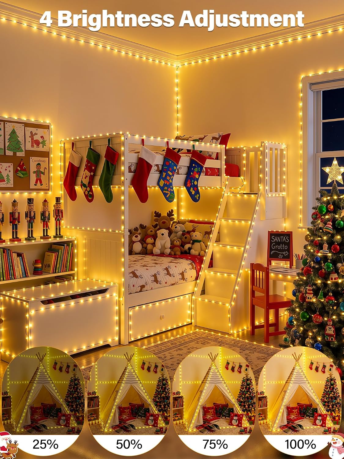 800 luces LED de Navidad de 263 pies IP67 impermeables, blanco cáli...