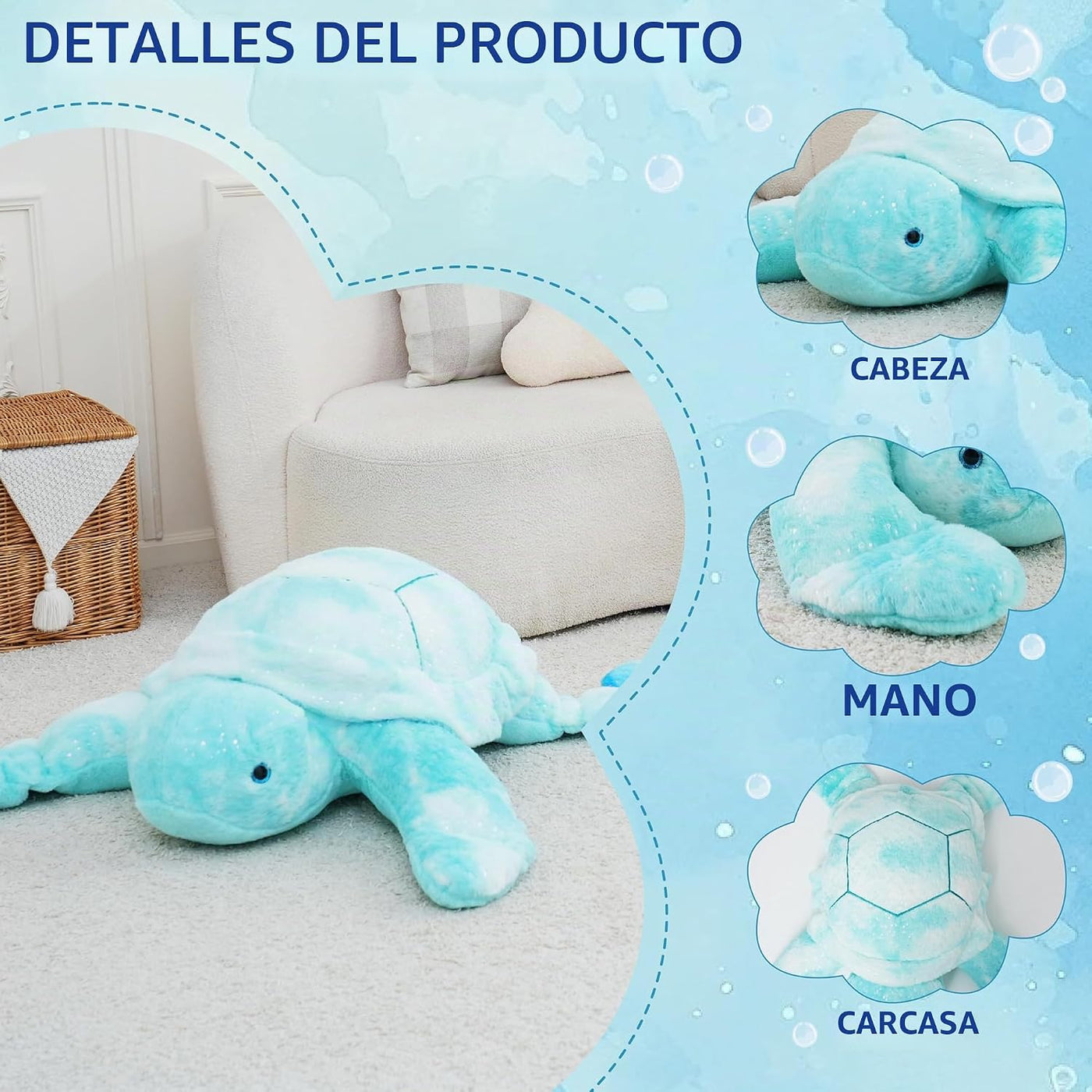 Jrystar - Animal de peluche gigante de tortuga marina, almohada de...