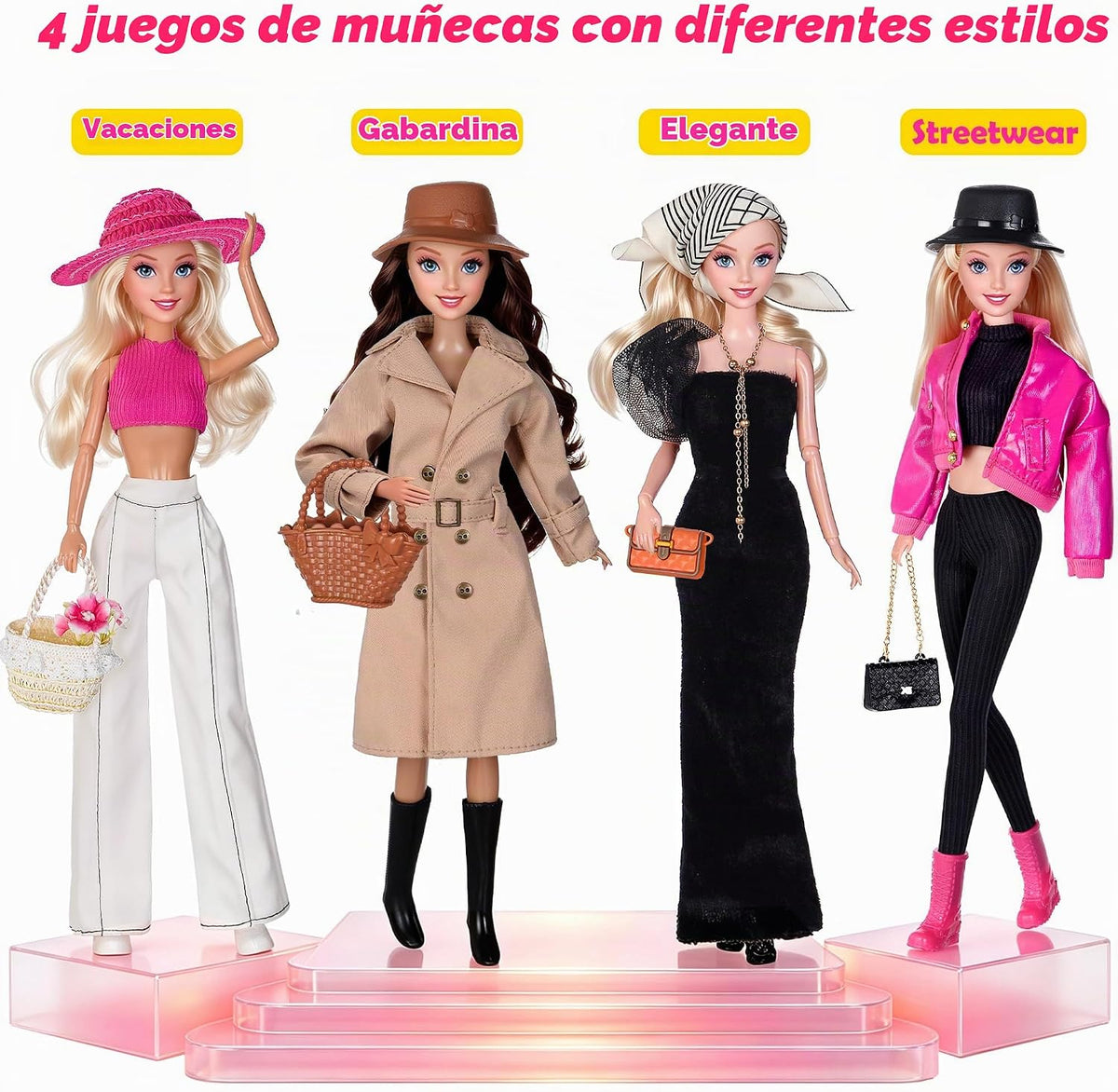 iBayda Paquete de 4 muñecas de juguete americano de moda de 11.5 pu...