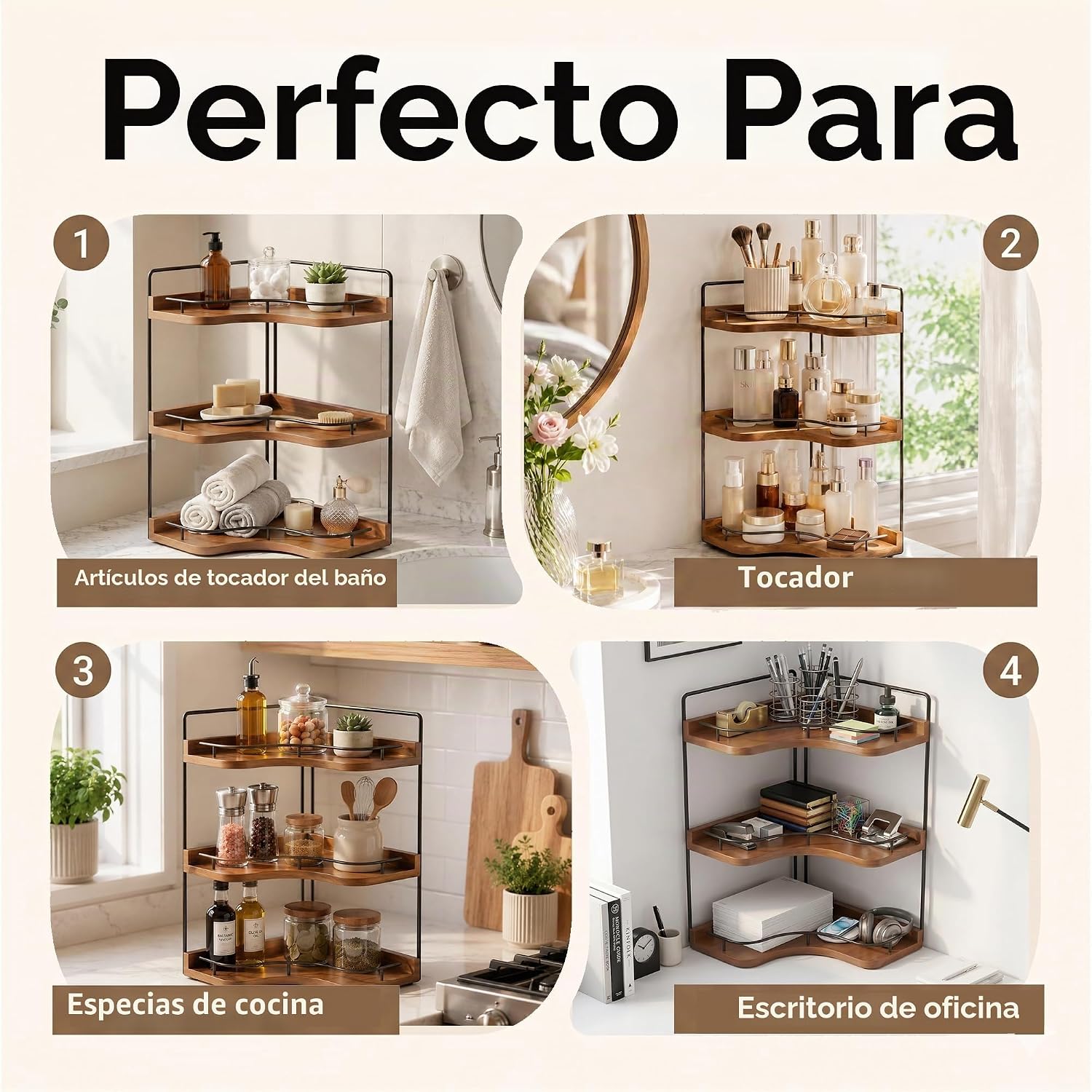 Bacohay Organizador de mostrador de baño esquinero de 3 niveles, es...
