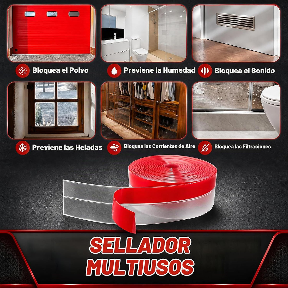 Brandzini Tira de sellado transparente para puertas y ventanas, tap...
