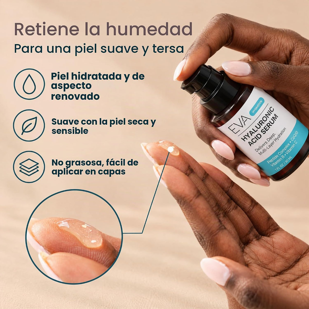 Eva Naturals - Suero facial de ácido hialurónico, antienvejecimient...