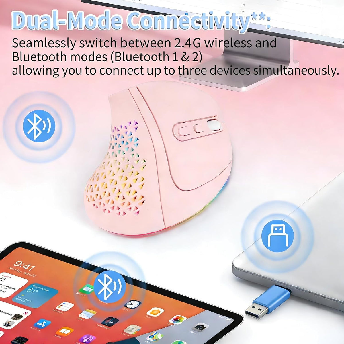KUYHRF Ratón vertical inalámbrico Bluetooth de modo dual \u2013 Cli...