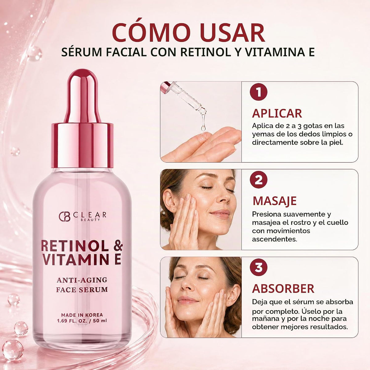Clear Beauty Suero de retinol para rostro con vitamina E \u2013 Cui...