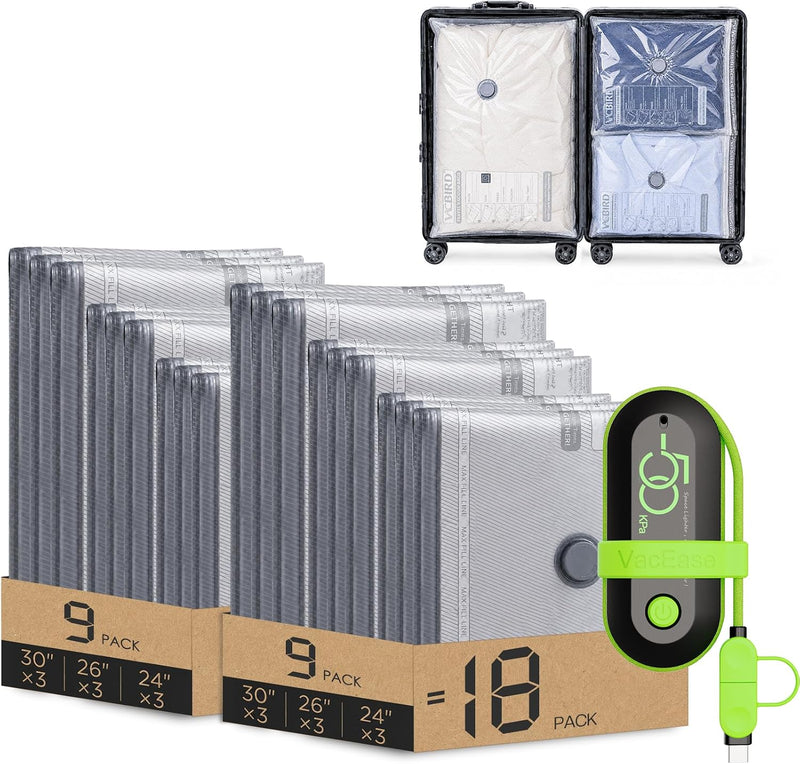 Vacbird Bolsas de vacío de viaje con bomba eléctrica USB, paquete d...
