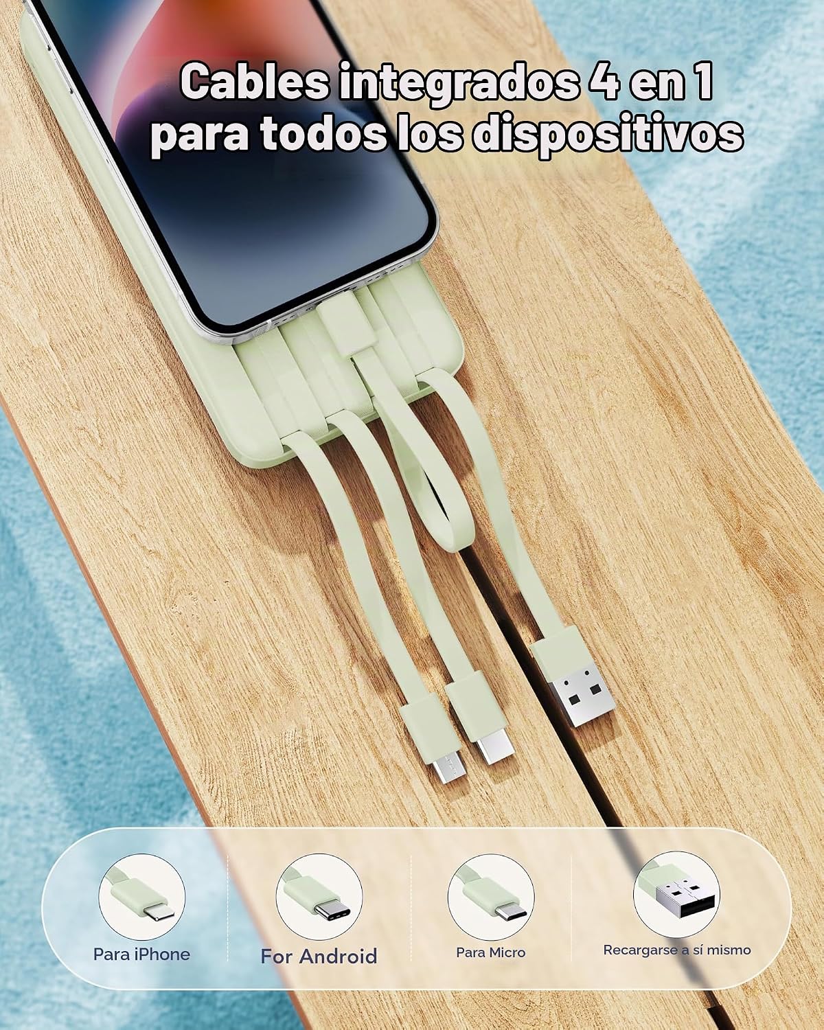 Cargador portátil charmast con cables incorporados X 4, cargador de...