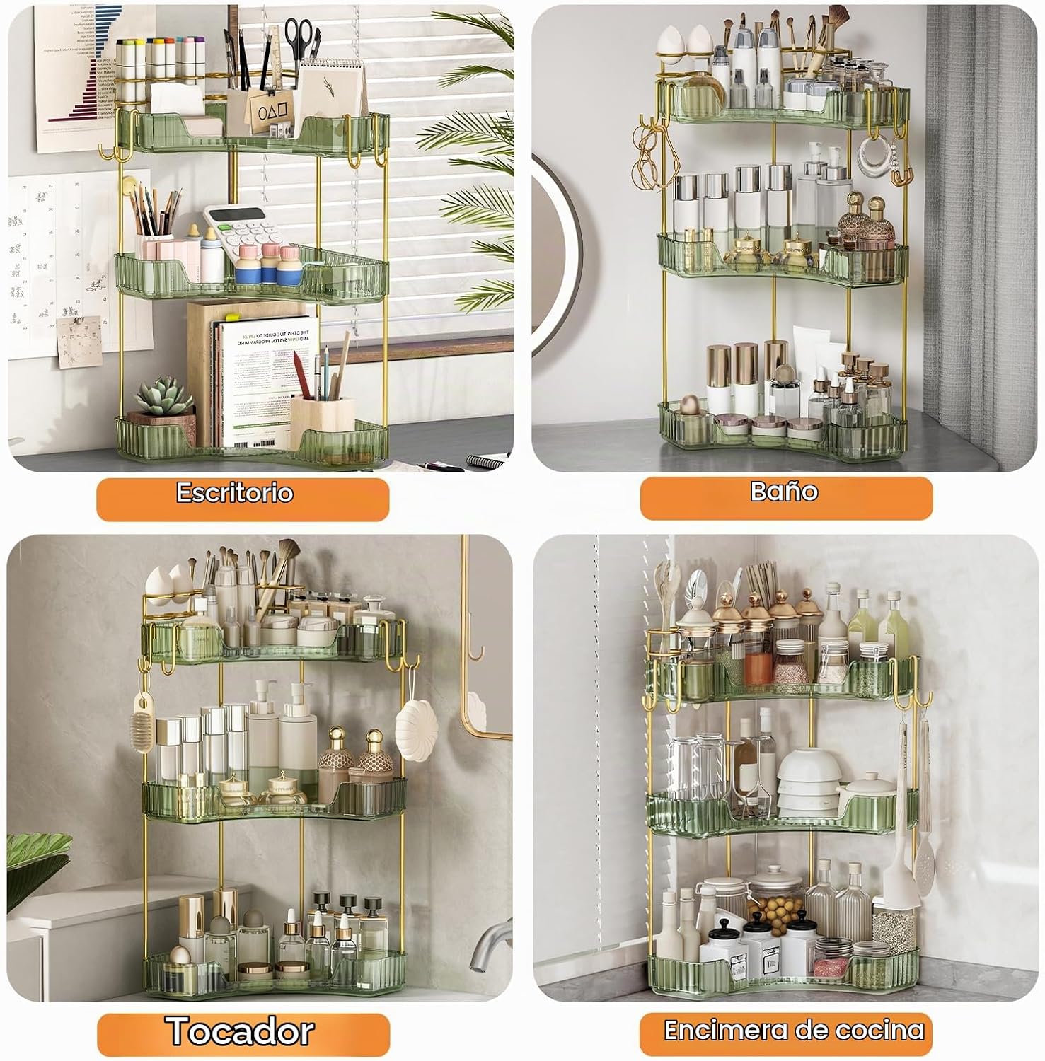 Greenby Organizador esquinero de 3 niveles para mostrador de baño,...