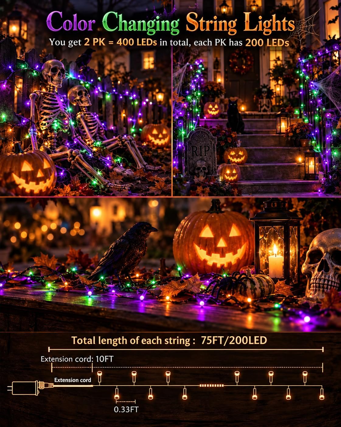 Paquete de 2 luces inteligentes de 400 LED que cambian de color, lu...