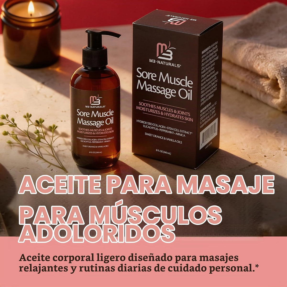Aceite de masaje de árnica para músculos doloridos con colágeno, cé...