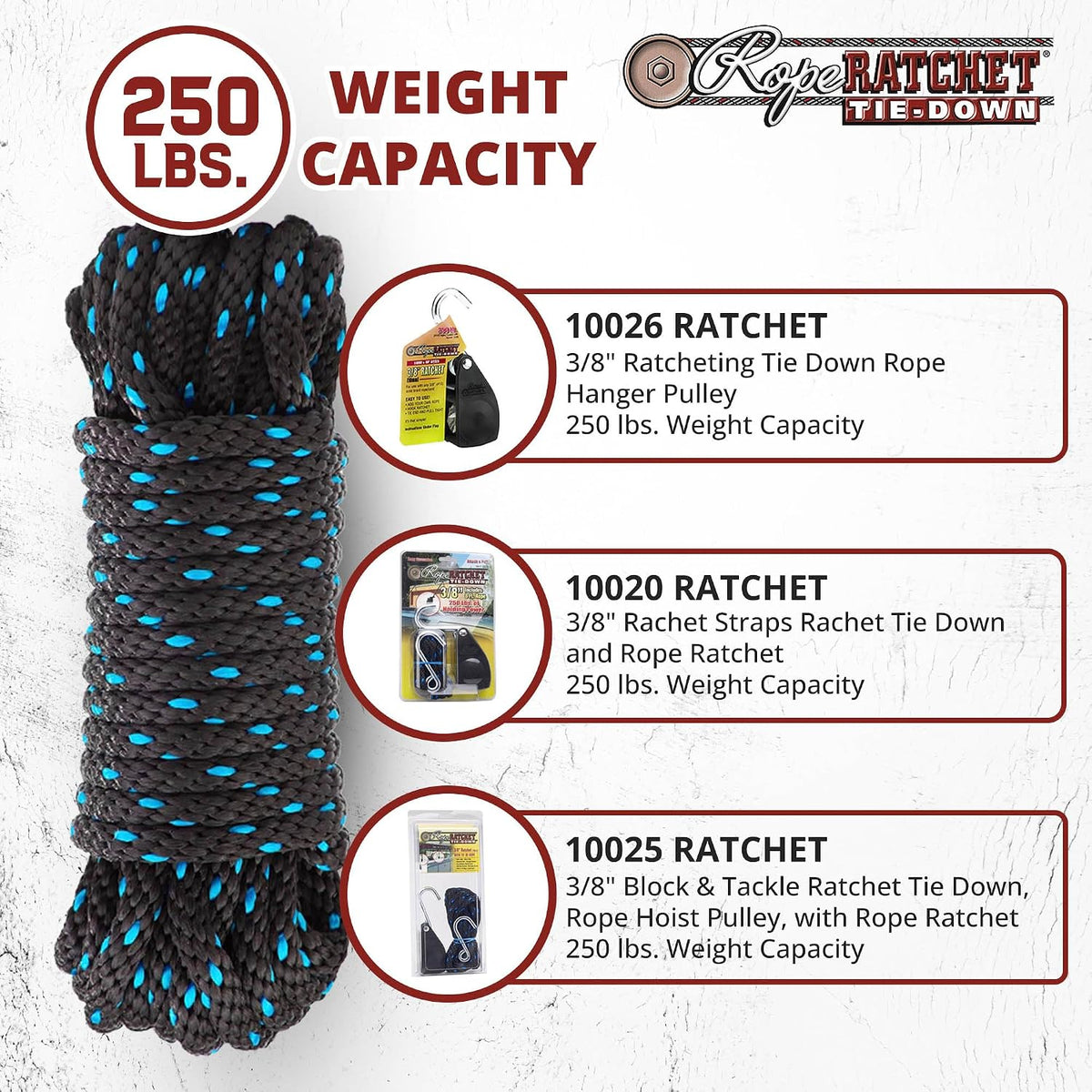Rope Ratchet Cable utilitario de polipropileno trenzado de 3\/8 pul...