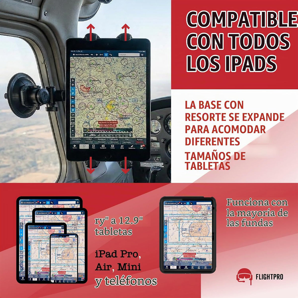 FlightPro - Soporte para iPad de avión, ventosa, pilotos, 4-13 pulg...