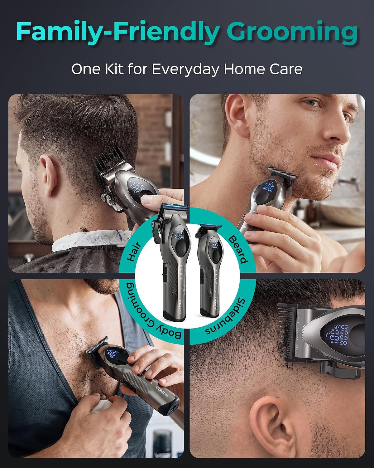 VGRPRO Cortapelos para hombres, juego de cortapelos y recortador pr...