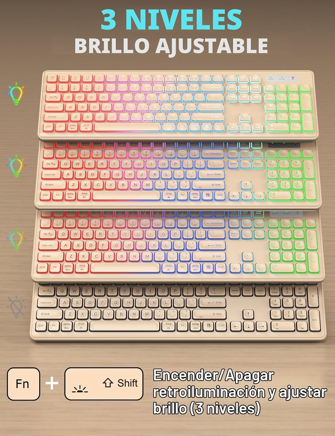 Combo de teclado y mouse inalámbricos con retroiluminación RGB, rec...