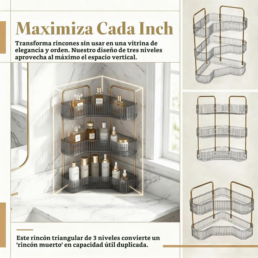 Organizador de baño esquinero de 3 niveles, estante para mostrador...