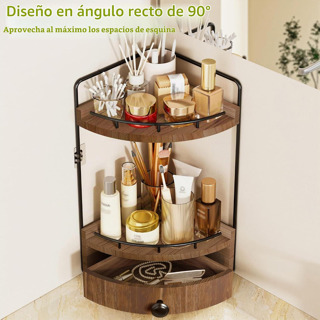 Naeqieo Organizador esquinero de 2 niveles con cajón, color marrón...