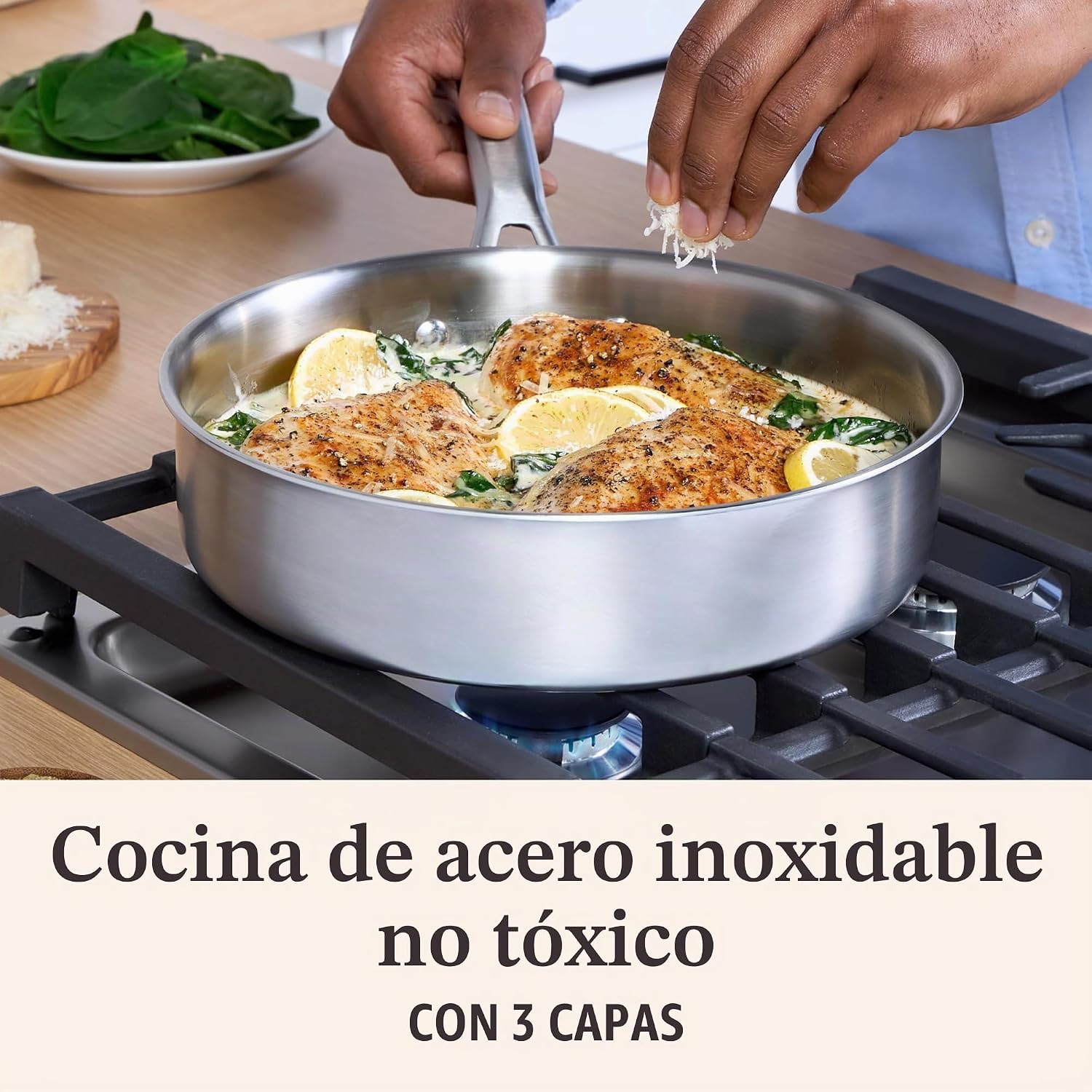 Calphalon Juego de utensilios de cocina de acero inoxidable cepilla...
