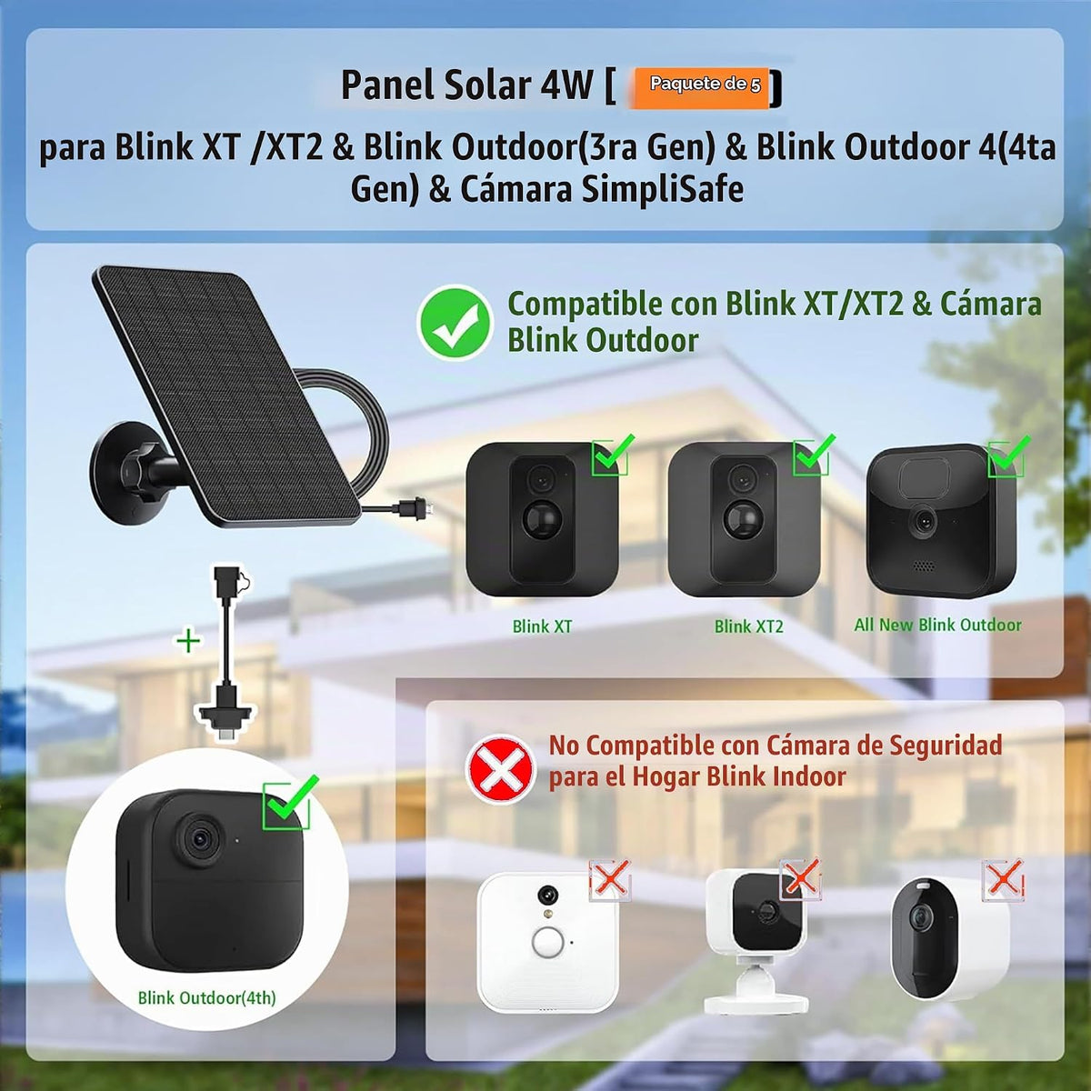 Rhorawill - Paquete de 5 paneles solares para Blink Outdoor 2K+\/4(...