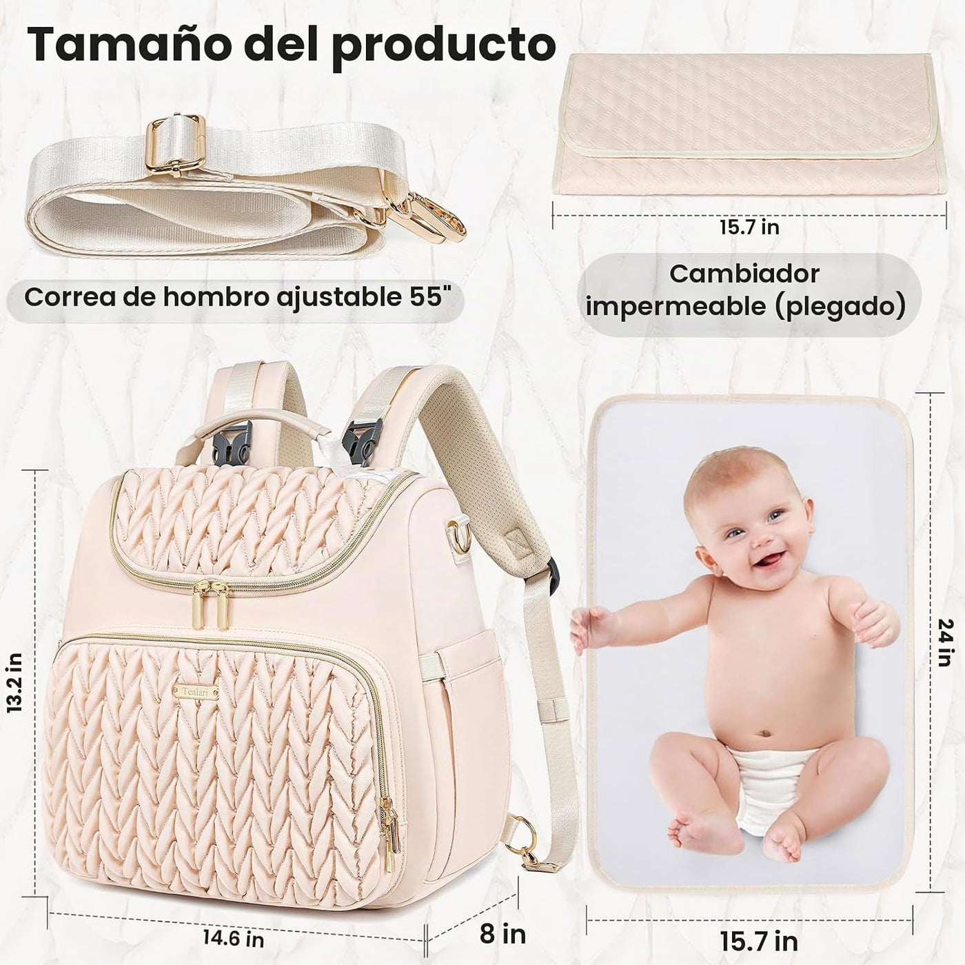 Tealari Mochila de pañales convertible 4 en 1, bolsa de pañales imp...