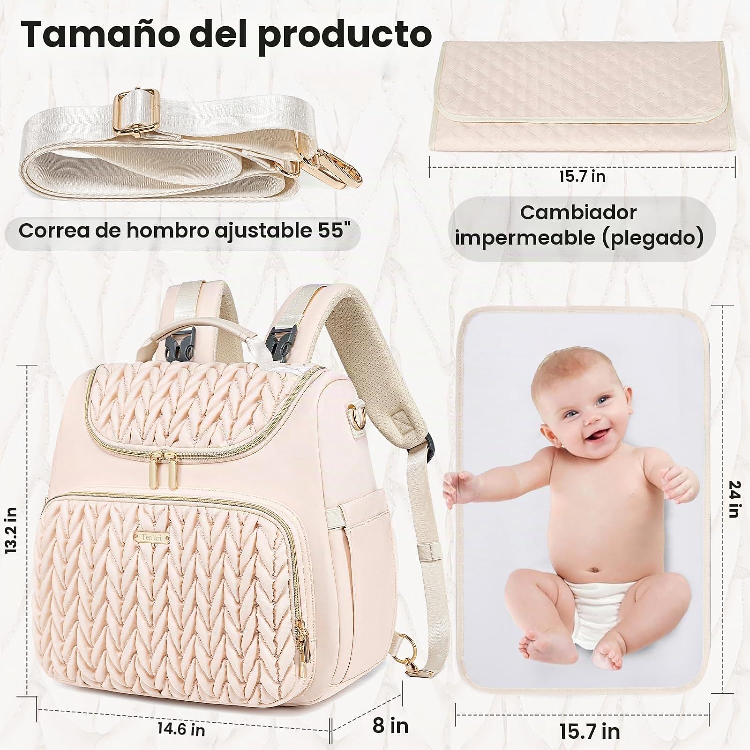 Tealari Mochila de pañales convertible 4 en 1, bolsa de pañales imp...