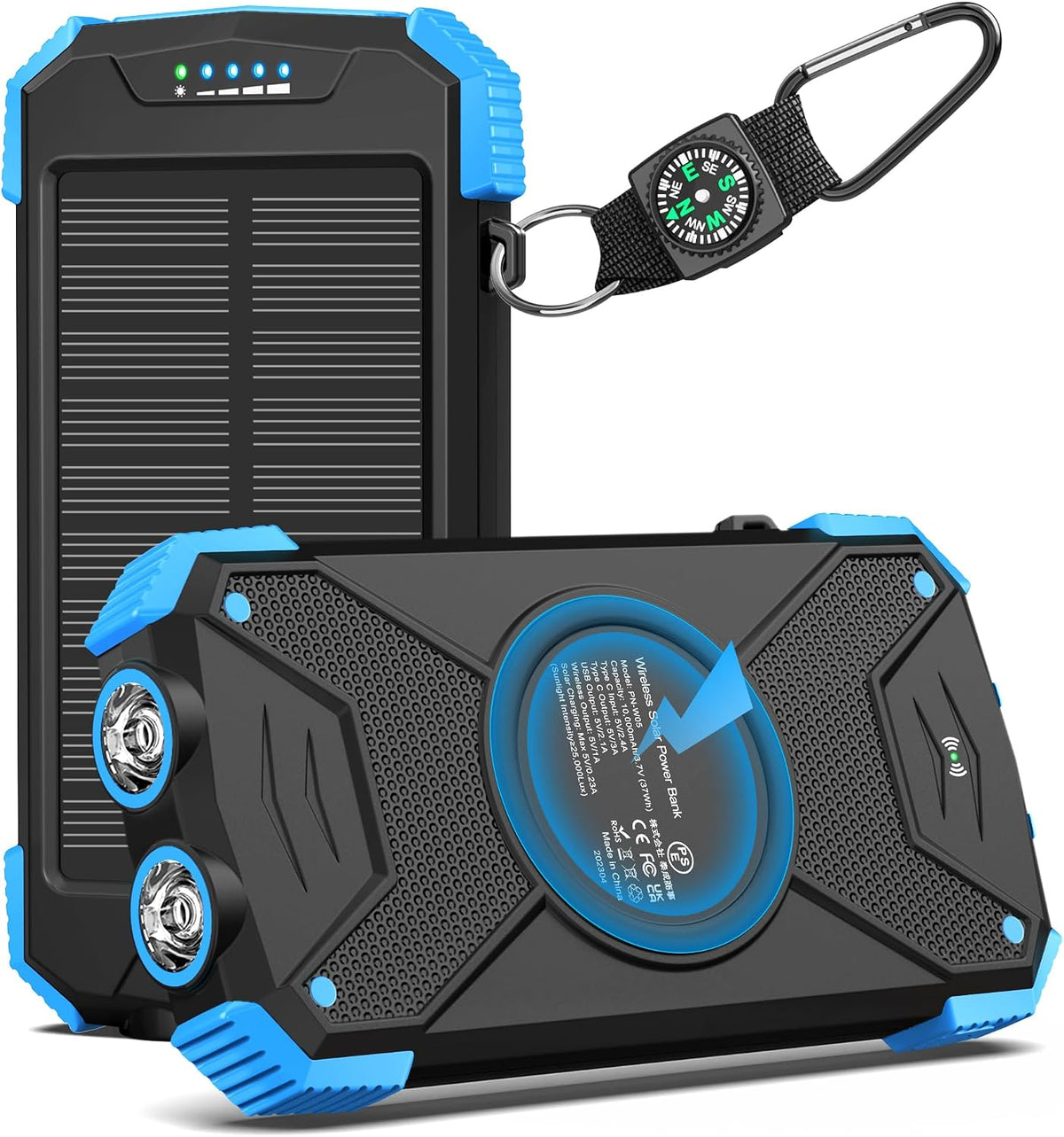 BLAVOR Solar Power Bank 10,000mAh Cargador inalámbrico portátil par...