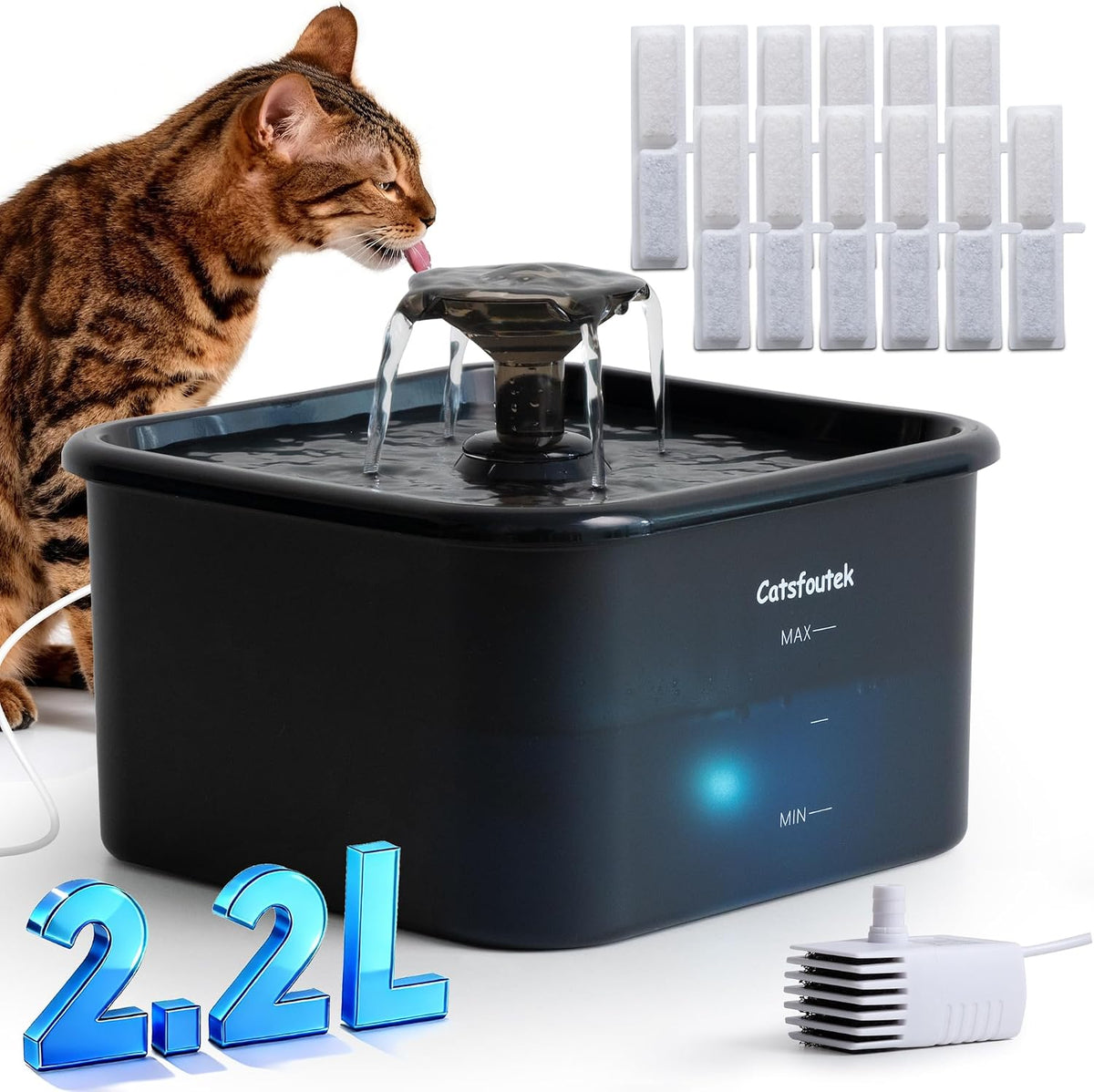 Fuente de agua para gatos, 74 oz\/2.2 L, fuentes de agua Catsfoutek...