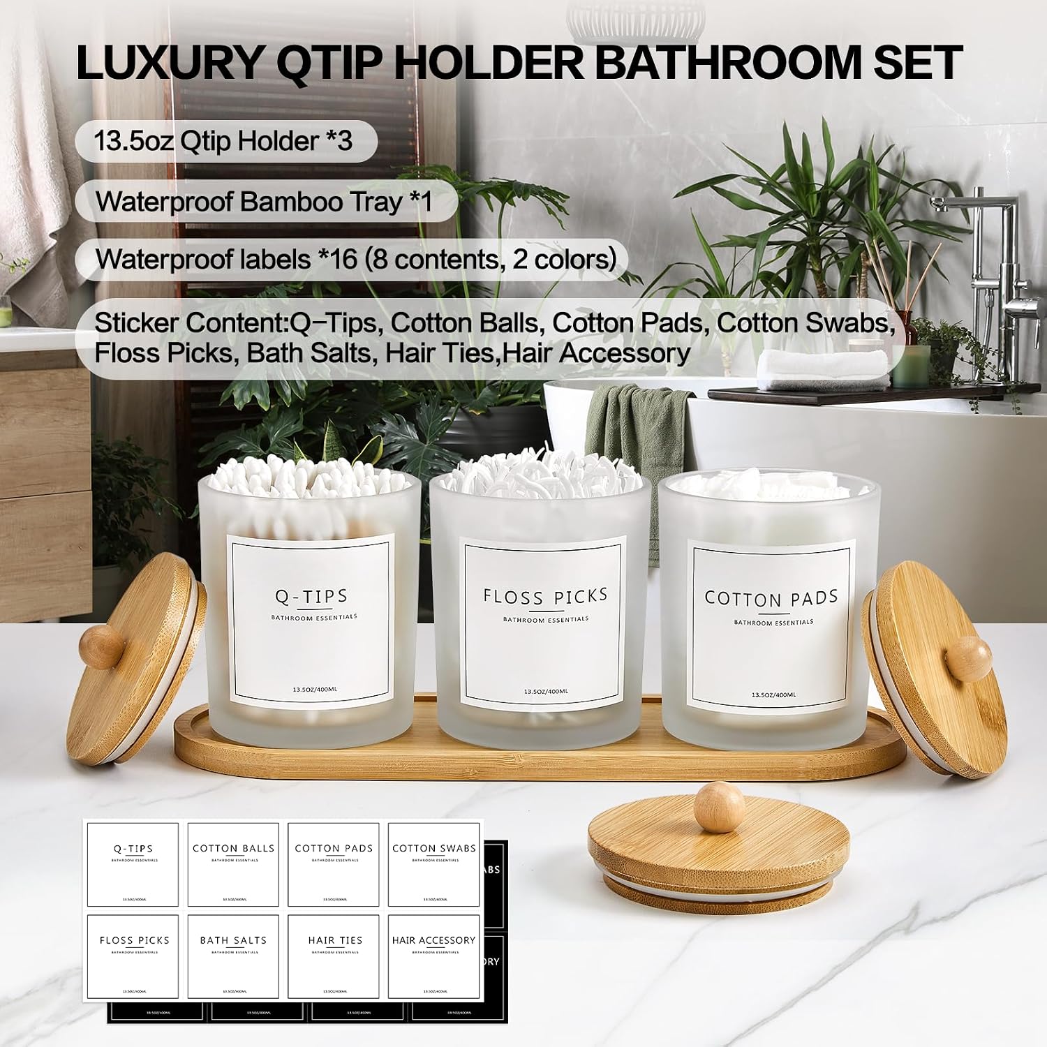 Paquete de 3 Soportes para Hisopos Qtip para Baño con Bandeja, Sopo...
