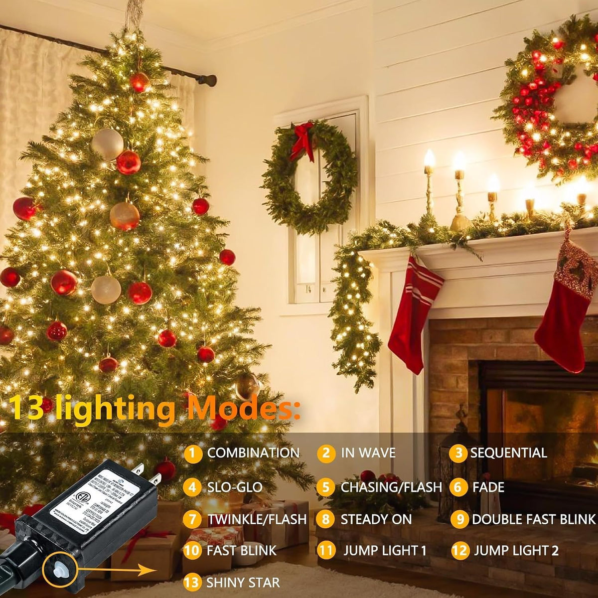 Paquete de 2 tiras de 200 luces LED de 66 pies para interiores y ex...