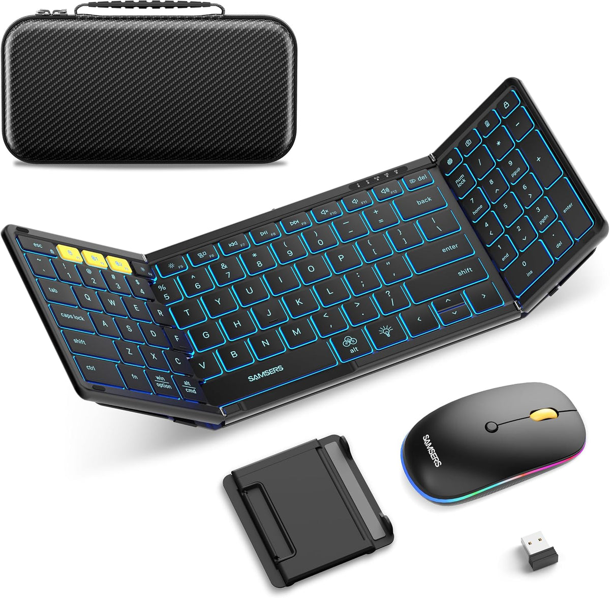 Samsers Teclado y ratón plegables, combo de teclado y ratón Bluetoo...