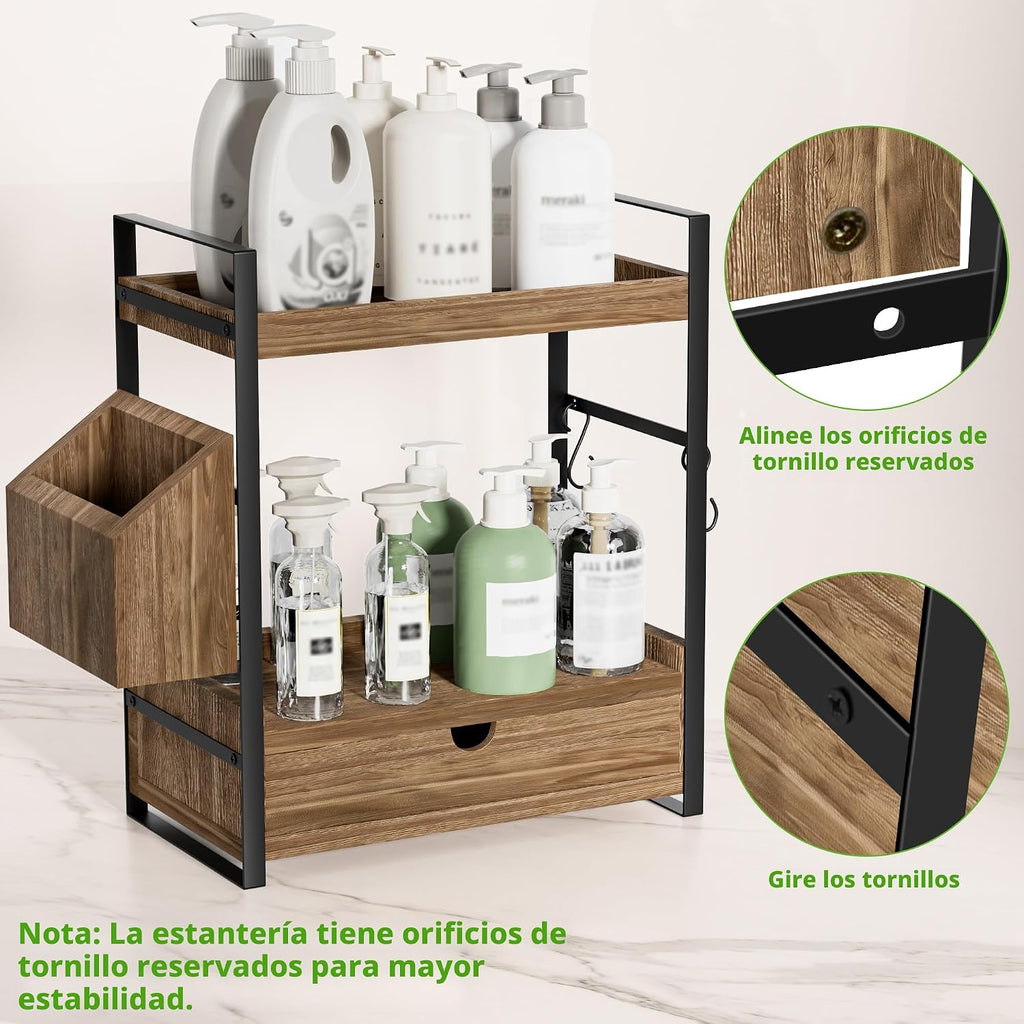 Aollewoiti Organizador de encimera de baño de 2 niveles con cajón y...