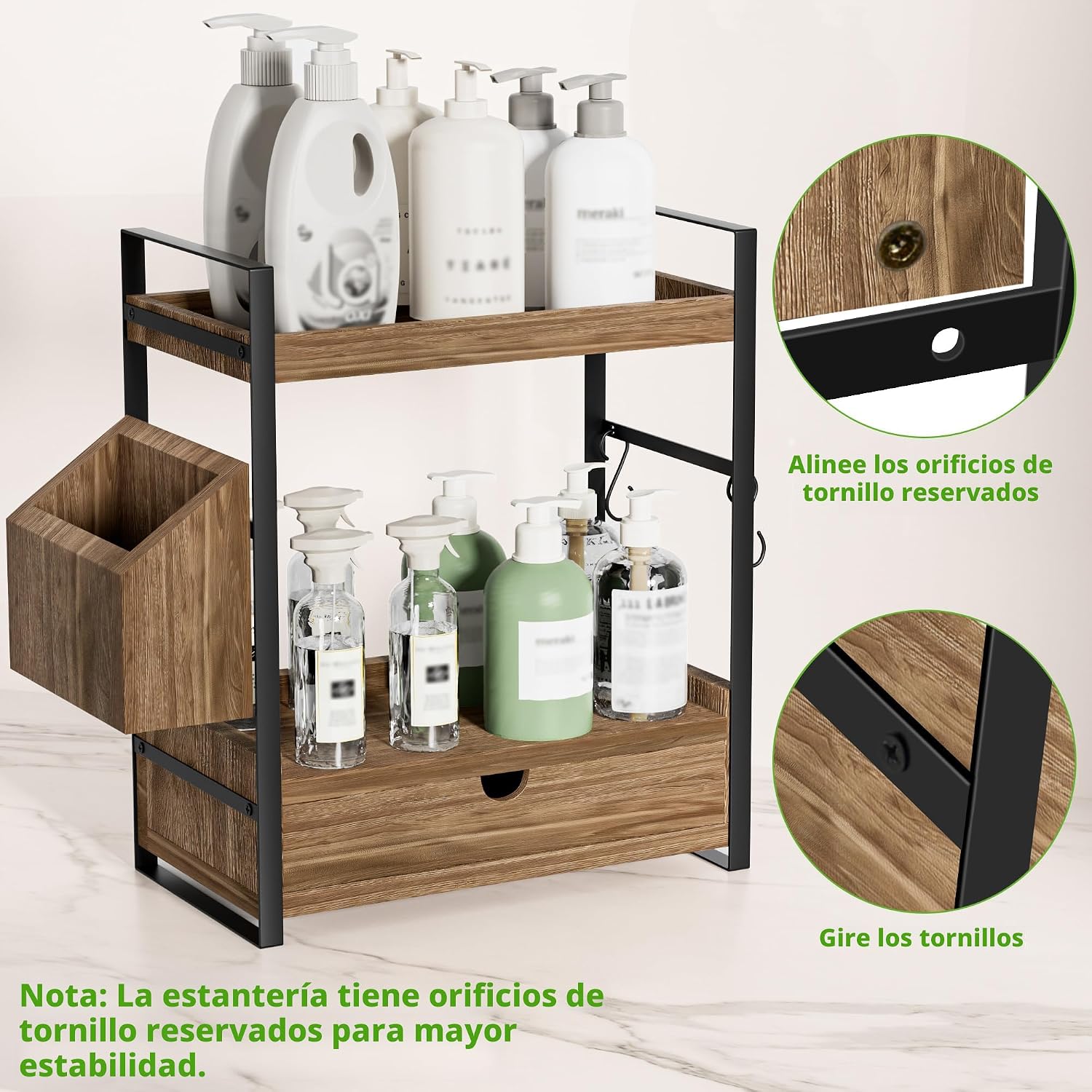 Aollewoiti Organizador de encimera de baño de 2 niveles con cajón y...