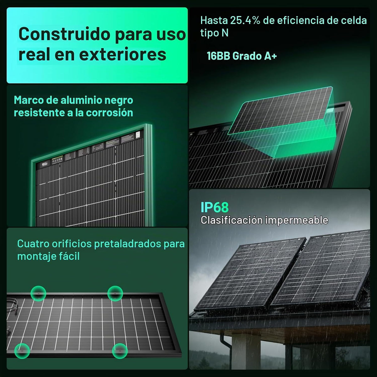 HQST Panel solar de 400 W, 2 x 200 W, tipo N, biacial, 16 BB, 25.4...
