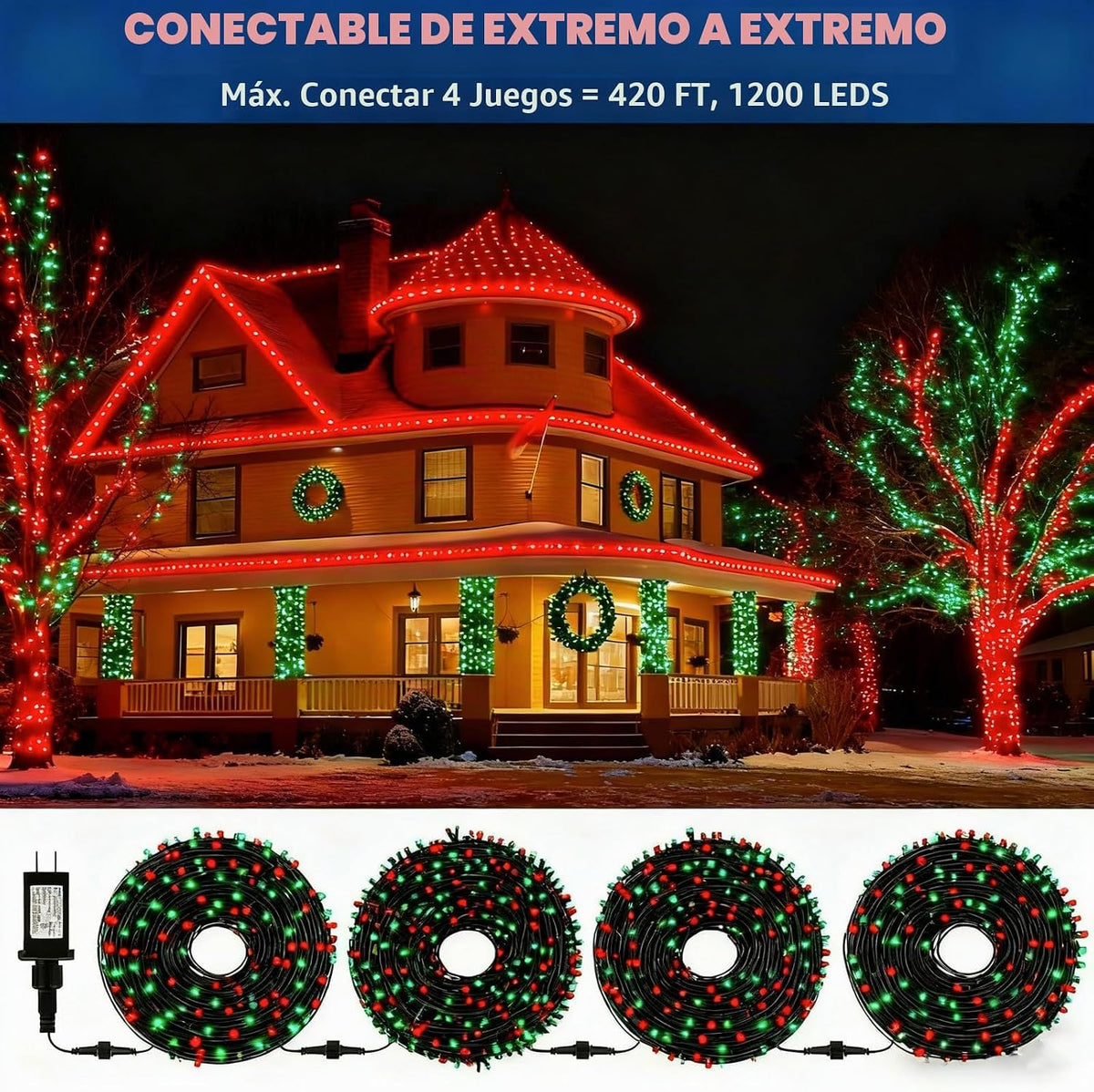 MZD8391 105FT 300LED Luz navideña, Luz para árbol de Navidad, Rojo...