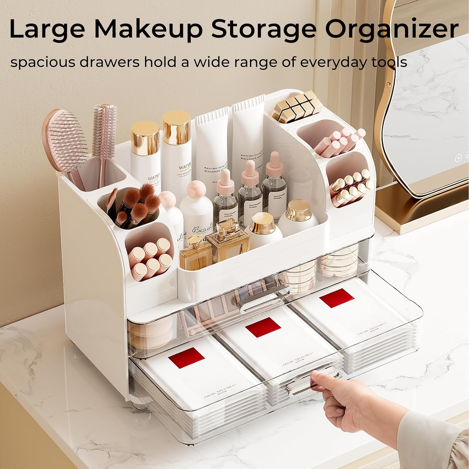 UFORU Organizador de maquillaje para encimera con 2 cajones grandes...